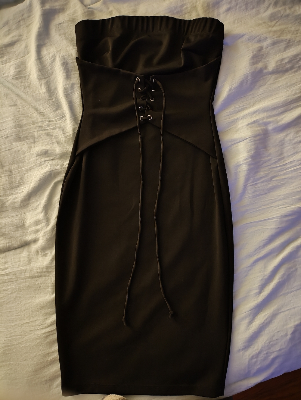 Forever 21 Black Lace Up Strapless Bodycon Corset Dress Small